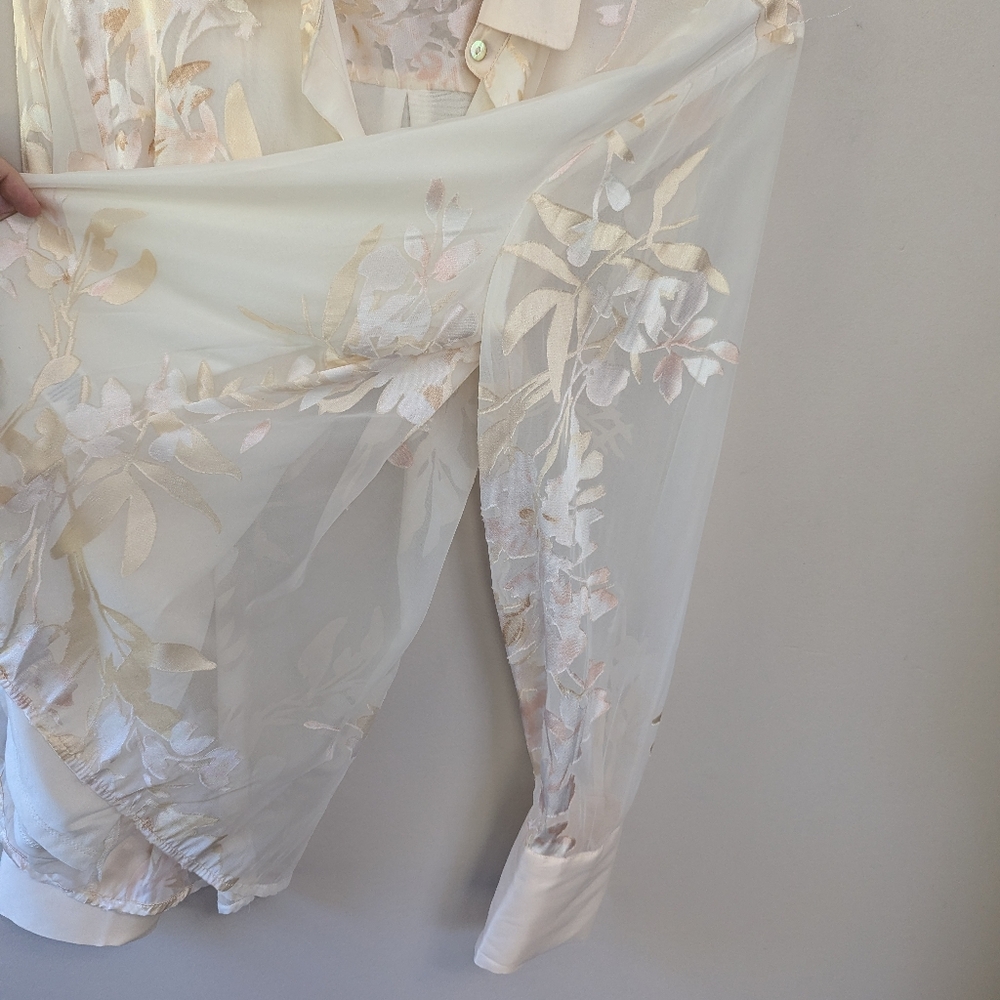 Autres Filles Cream Floral Burnout Button-up Blouse Whimsigoth - Picture 11 of 15